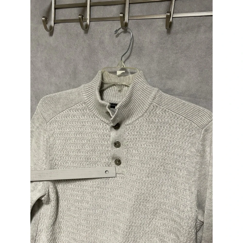 Banana Republic Sweater Men L Ivory Cable Knit Button Mock Neck‎ Nordic Heavy